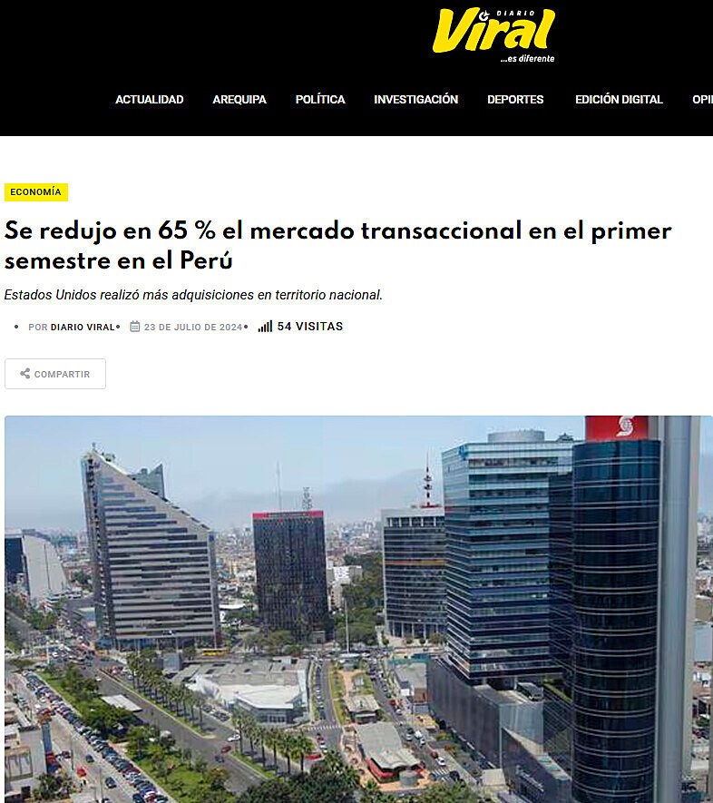 Se redujo en 65 % el mercado transaccional en el primer semestre en el Per